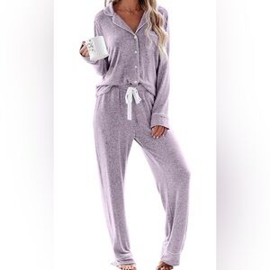Aamikast Two-Piece Pajama Set - Lavender Purple - Size Large Button Down